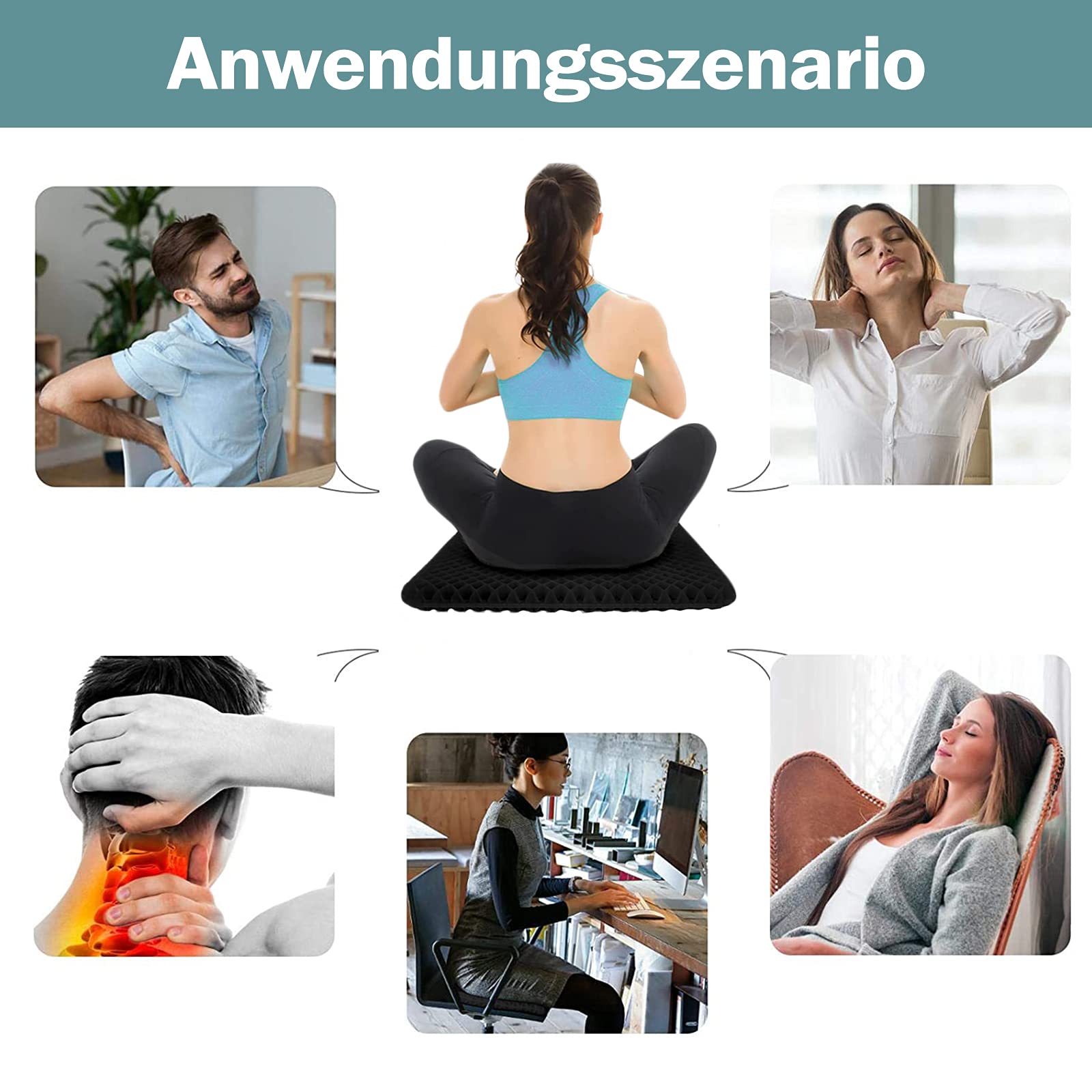 Cuscino Gel Per Sedia,Cuscino antidecubito-Cuscino gel Elastico per Il Sostegno del Sedile,Fresco e Traspirante, Cuscino per Sedia Ufficio per Ridurre la Pressione Su Fianchi (nero, 43*38*4)