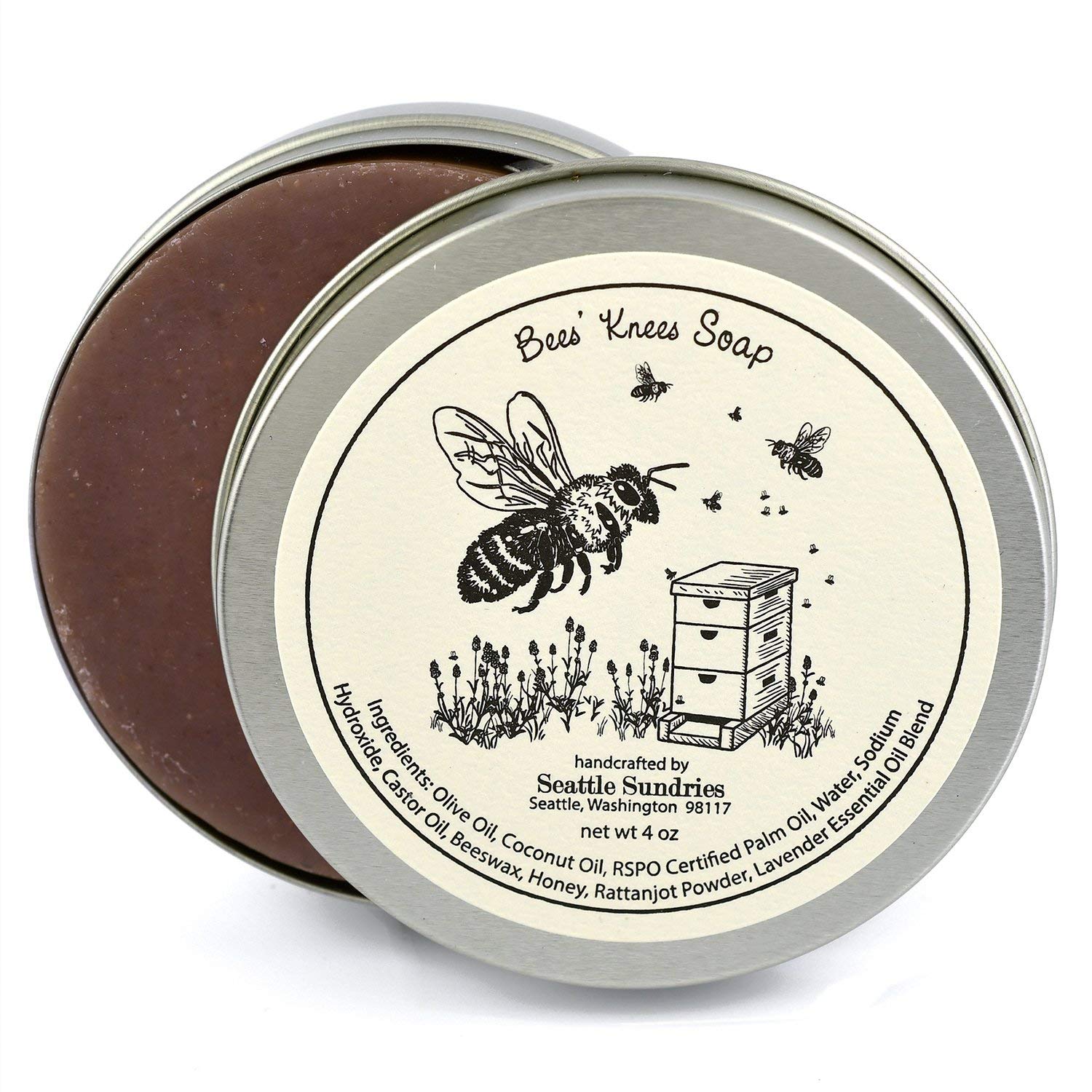 Seattle SundriesLavender & Honey Soap Bar for Women & Men, All Natural Handmade Body Bar in a Retro Aesthetic Gift Tin, Fun Stocking Stuffer Idea from