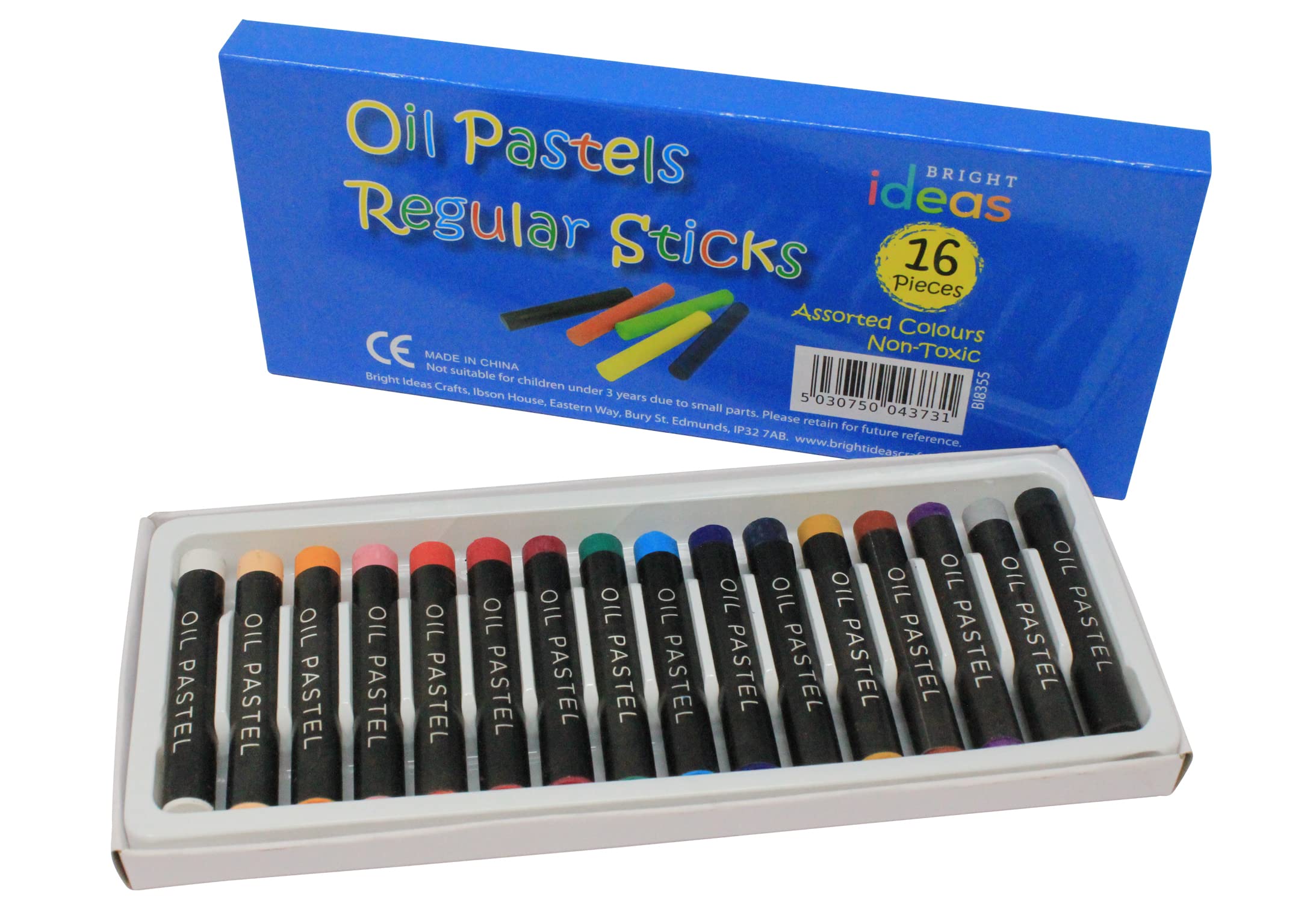 Bright Ideas Regular Oil Pastels 16 Pack - Assorted Colours Oil Crayons - Intense Colours - Perfect for Kids, Artists & Students. BI8355