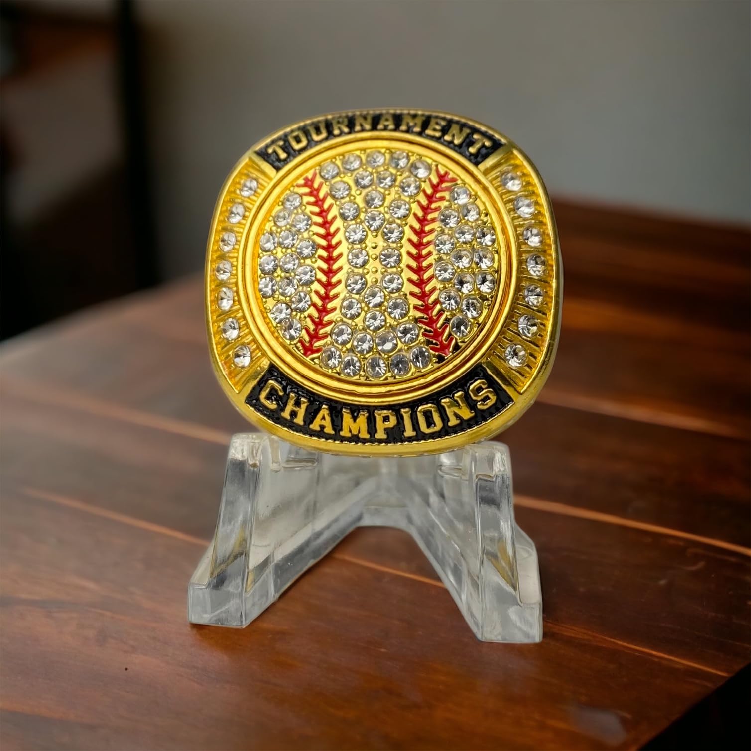 Legacy Rings 1 or 12 Pack Softball Baseball Championship Trophy Ring Tournament Champions or Finalists Gold-Tone (1, Champion Clear Stone, 10)