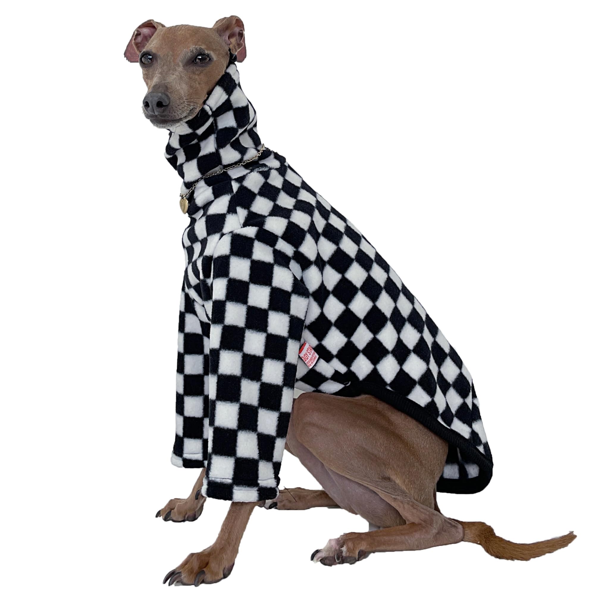 D Doggy Star Clothing for Italian Greyhounds and Whippets, Polar Fleece Sweater (Size XL, Polar, Black and White Checked Pattern) — image 1
