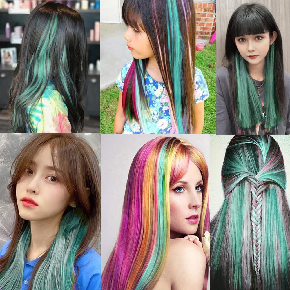 Blue mermaid clip in highlights human hair Amazon.com : 5pcs Light Blue 18 Inch Clip in Hair Extensions  main image 3