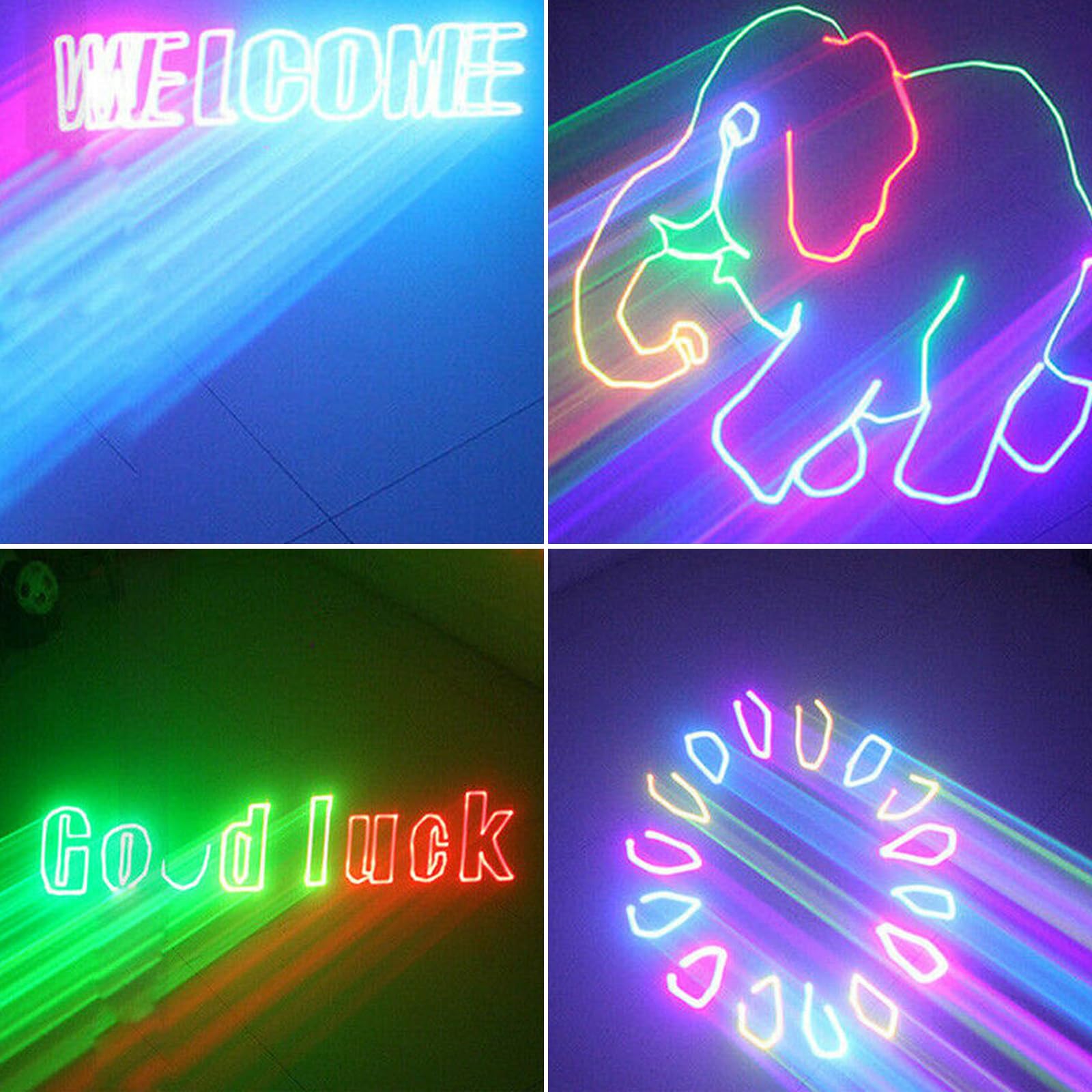 Luz de fiesta láser para escenarios, 2 W, luz láser RGB a todo color, soporte ajustable, sistema de escaneo ± 20°, 250 + animaciones, control de sonido, ventilador integrado, ideal para fiestas de DJ