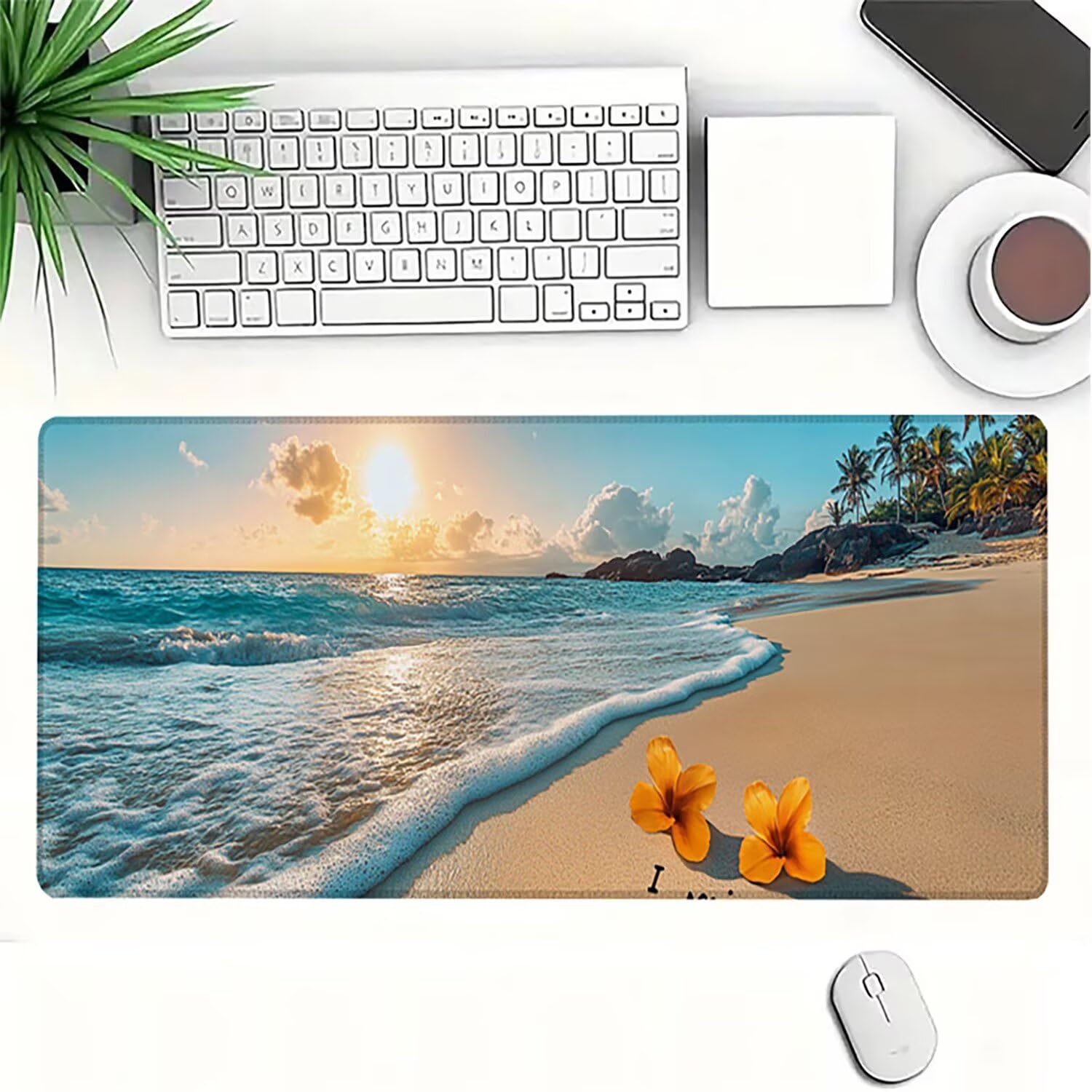 Lejnlnng Podkładka pod mysz do gier XXL, 120 x 60 cm, na plażę, wodoodporna podkładka pod mysz XL Zachód słońca, antypoślizgowa gumowa podkładka pod mysz z przeszytymi krawędziami, biuro, Gaming JL