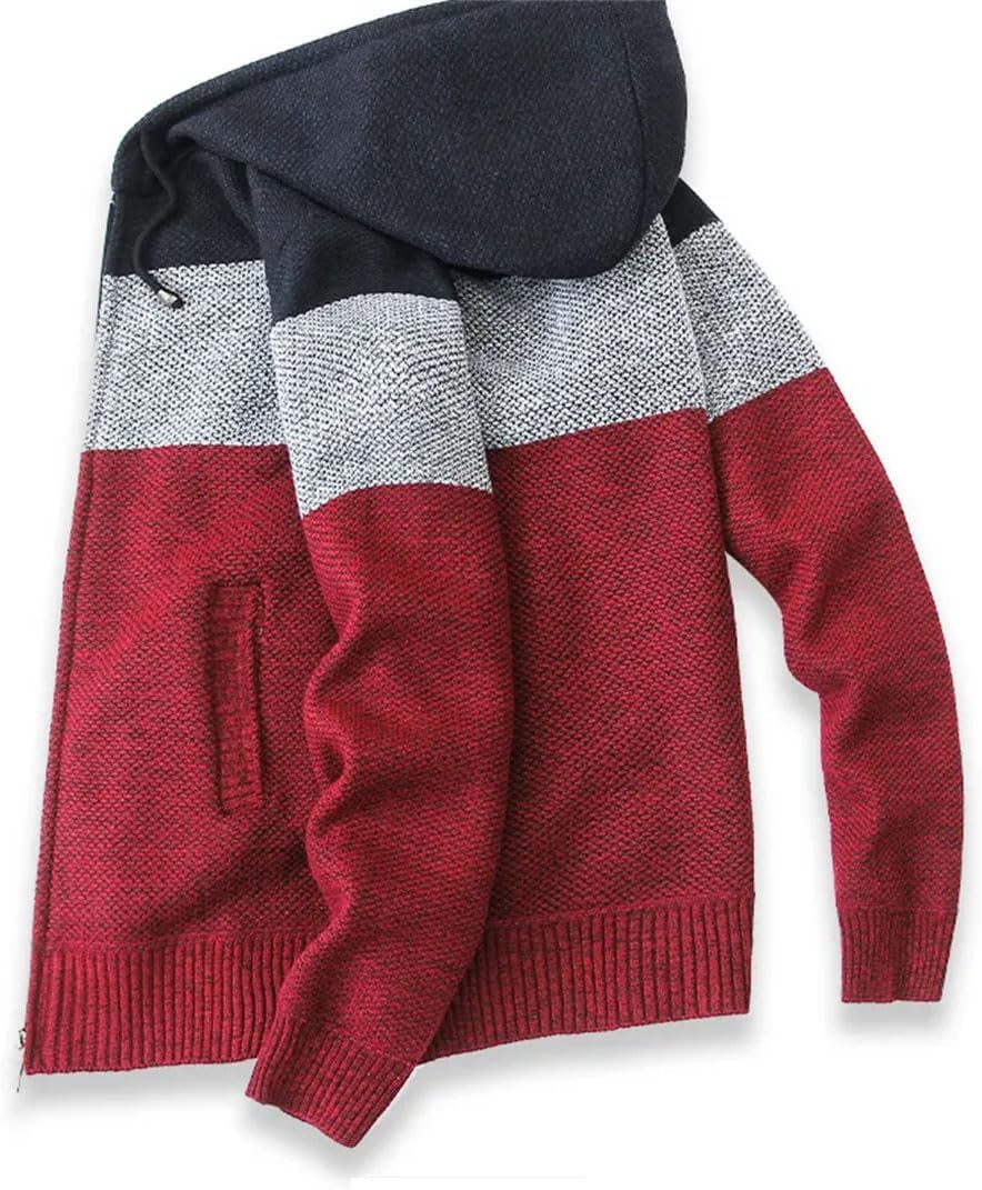 Fall Winter Men's Sweater Hooded Knitwear Faux Fur Wool Warm Zippered Cardigan Jacket