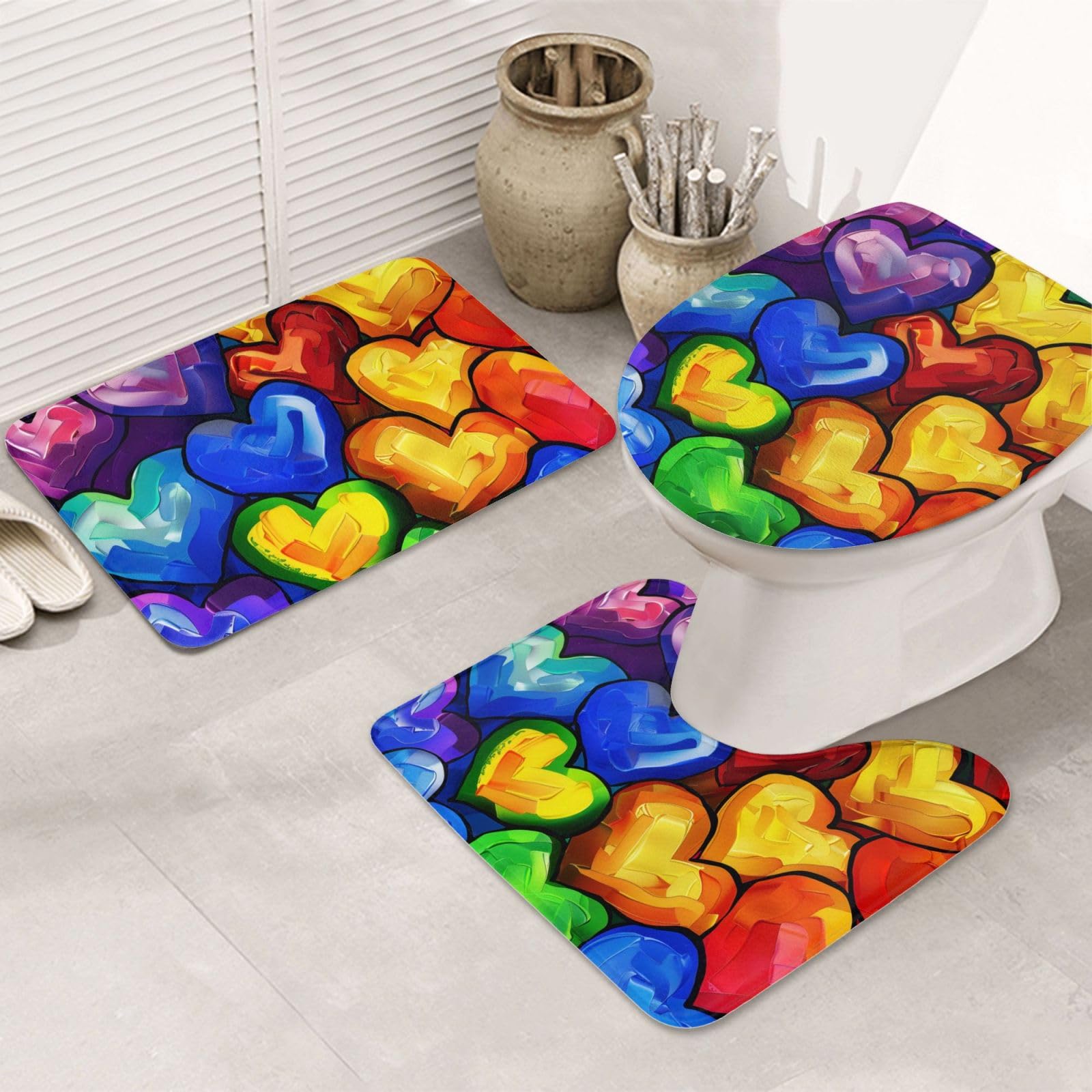 Tapis de bain arc-en-ciel en flanelle pour une salle de bain familiale joyeuse