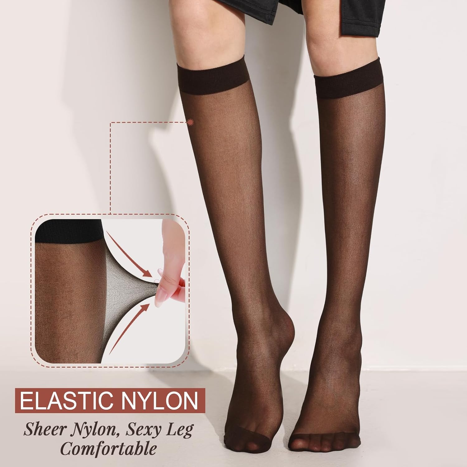 12 Pairs Knee High Stockings for Women, 20 Denier Sheer Nylon Socks for Women - Image 4