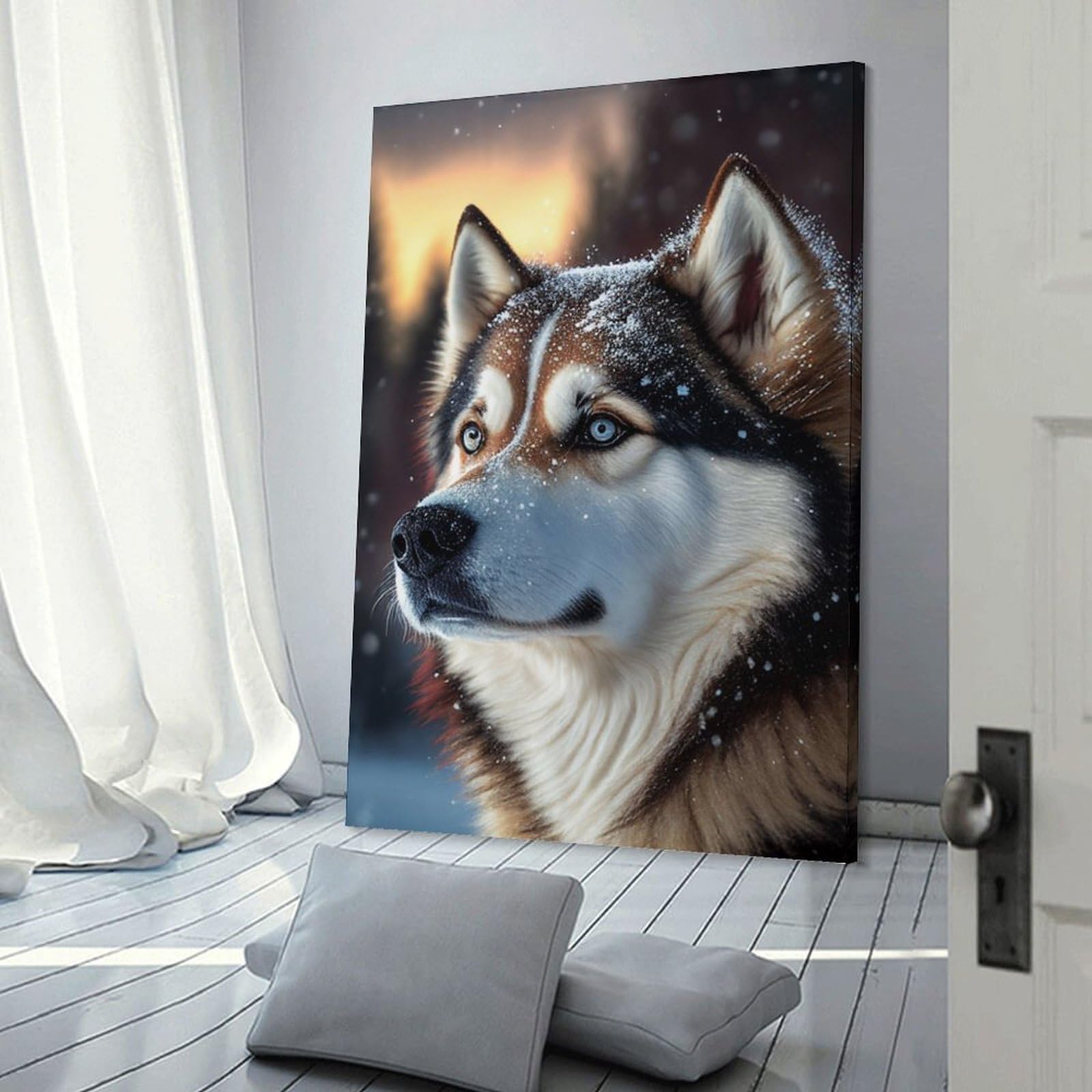 Junmoney Winter Wolf Portrait Canvas Wall Picture, 20x30inch(50x75cm), for Entrance Spaces, Stair Walls Or Halls, A Stylish Accent for Home Entrances