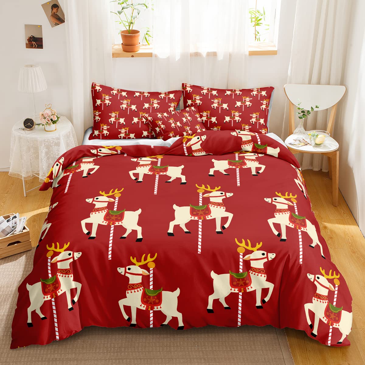 Copripiumino 200x200 Con Testa Di Cervo | Set 3 Pezzi In Microfibra 120g/mq Con 2 Federe 50x80 Cm | Cerniera E Lacci - 2