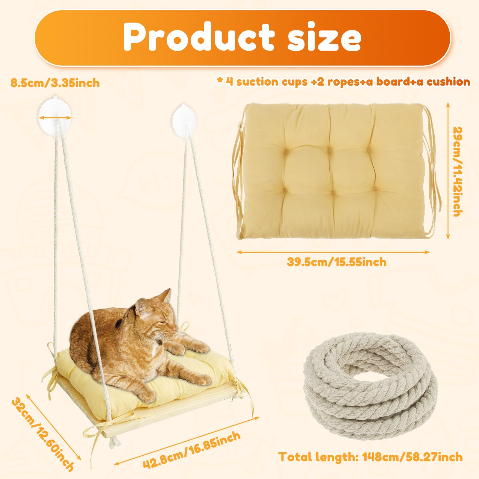 LCZNXJJY Cat Window Perch, Cat Hammock with 4 Suction Cups Easy Assemble Pet Hammock Bed, Breathable Window Seat for Resting Indoor Kitten