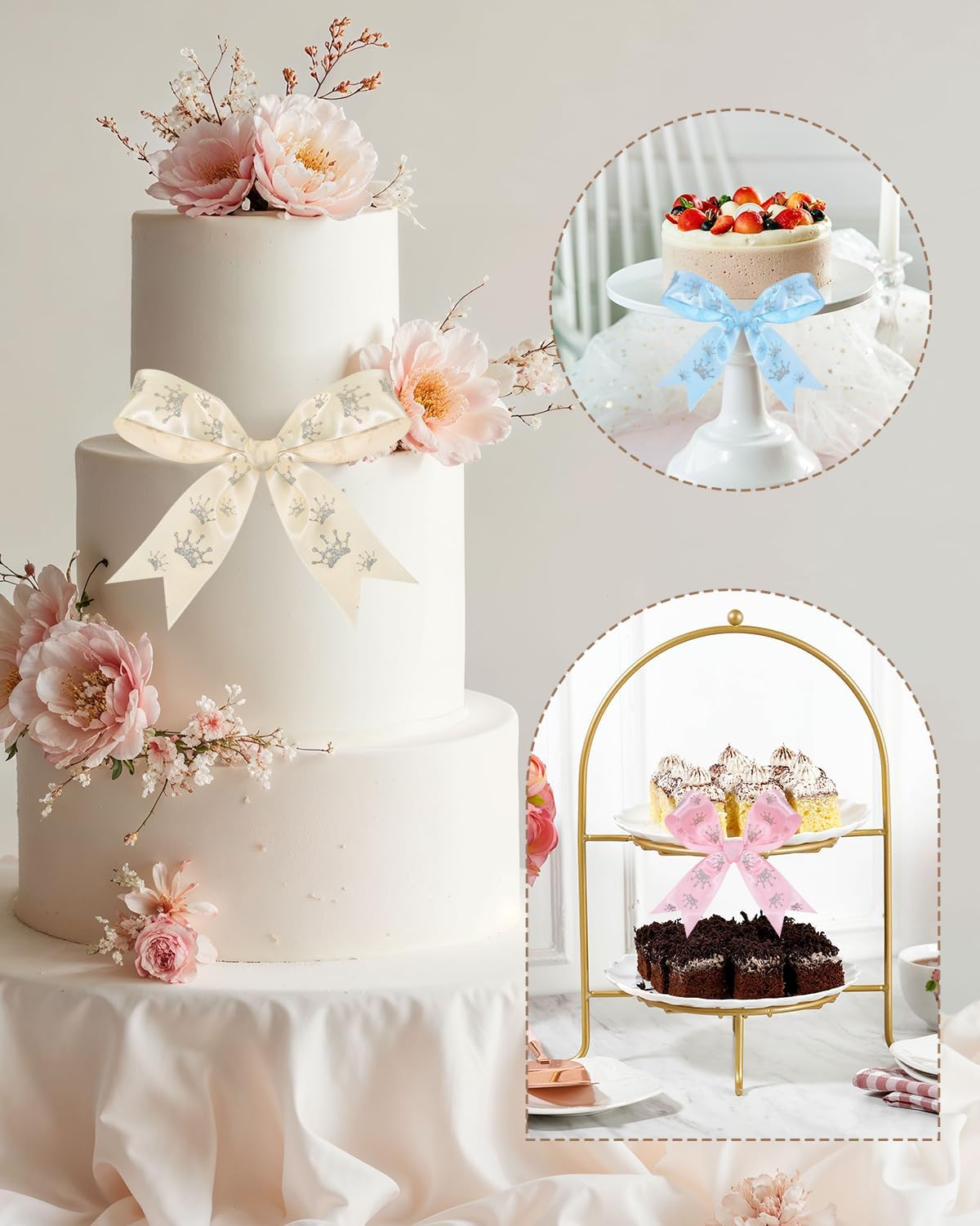 3 Rolls Silver Crown Printed Ribbon 15 Yards Craft Fabric Ribbon Single 1.5 Inch Single Face Satin Ribbons for Baby Shower, Birthday, Gift Wrapping, Bows, Bouquets, Wedding Party Decoration - Image 8