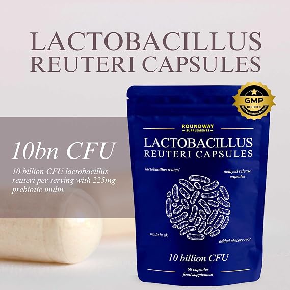 Lactobacillus Reuteri Bio Culture Capsules | High Strength L Reuteri 10 Billion CFU | 2 Months Supply for Women & Men with Added Inulin Prebiotic by Roundway Supplements