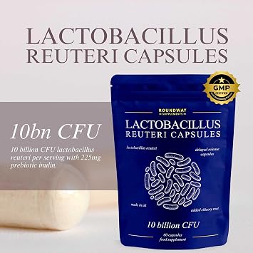 Lactobacillus Reuteri Bio Culture Capsules | High Strength L Reuteri 10 Billion CFU | 2 Months Supply for Women & Men with Added Inulin Prebiotic by Roundway Supplements