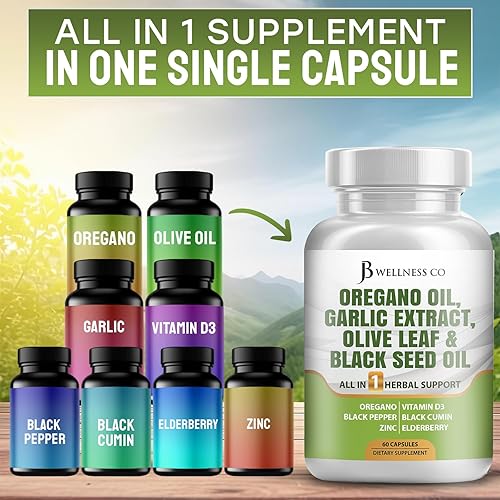 Miniatura 6 de JB Wellness Aceite de orégano 6000 mg Extracto de ajo 4000 mg de hoja de olivo 3000 mg con astrágalo  Suplemento de apoyo inmunológico y salud