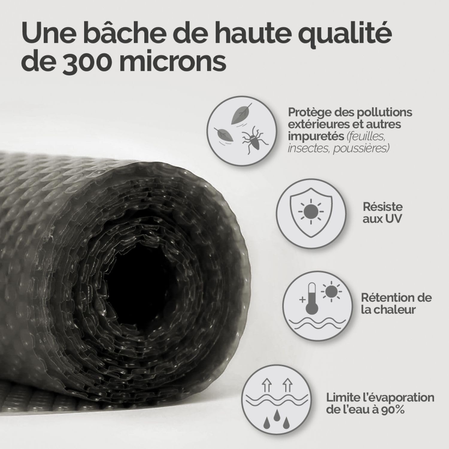 Bâche à Bulles Piscine Linxor - 300 Microns - Gris - Sur Mesure (Plusieurs Tailles) - Anti-UV Et Anti-Moisissure