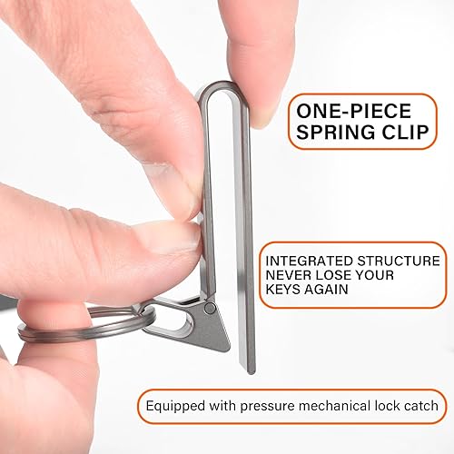 Miniatura 4 de Llavero mosquetón de titanio, clip de cierre para cinturón, resistente EDC, ganchos de liberación rápida con llavero para exteriores (0.472 pulgadas)