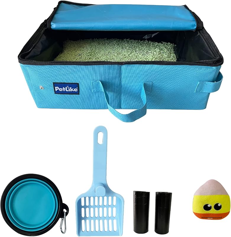 Caixa de Areia Portátil Dobrável para Gatos PetLike, Impermeável, Tamanho Médio, Aqua Set