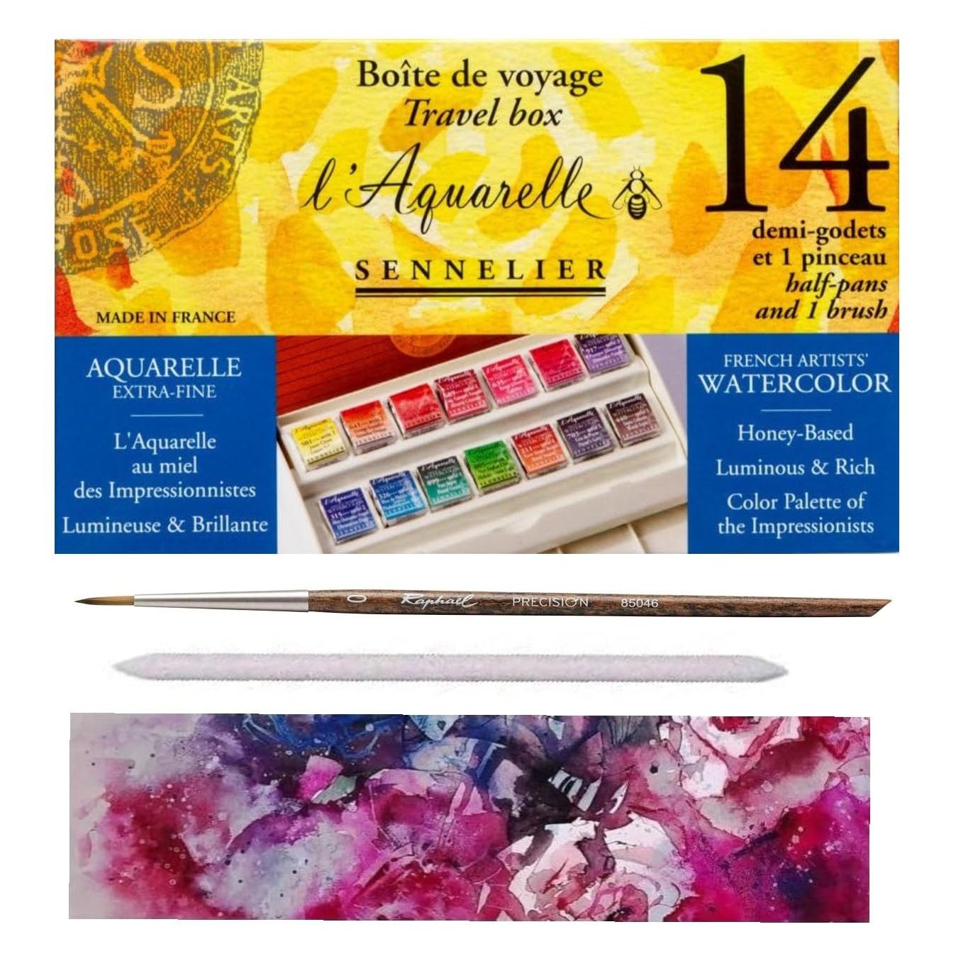 Sennelier Boîte de Peinture Aquarelle Extra-Fines,14 Demi-Godets,Made in France