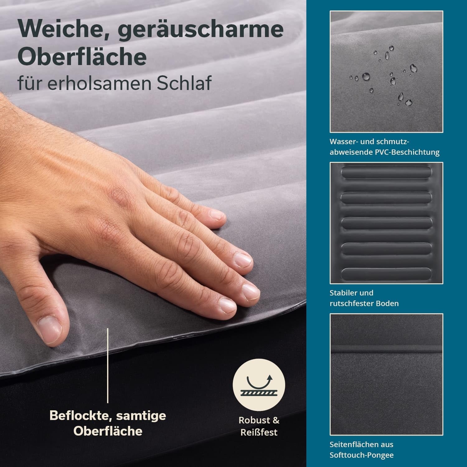 Skandika Doppel Luftmatratze Sveja Flex | aufblasbare Matratze, für 2 Personen, Luftbett selbstaufblasend mit Pumpe, 204 x 151 x 43 cm, 300 kg belastbar, Tragetasche | Luftmatratzen, Zelt, Camping