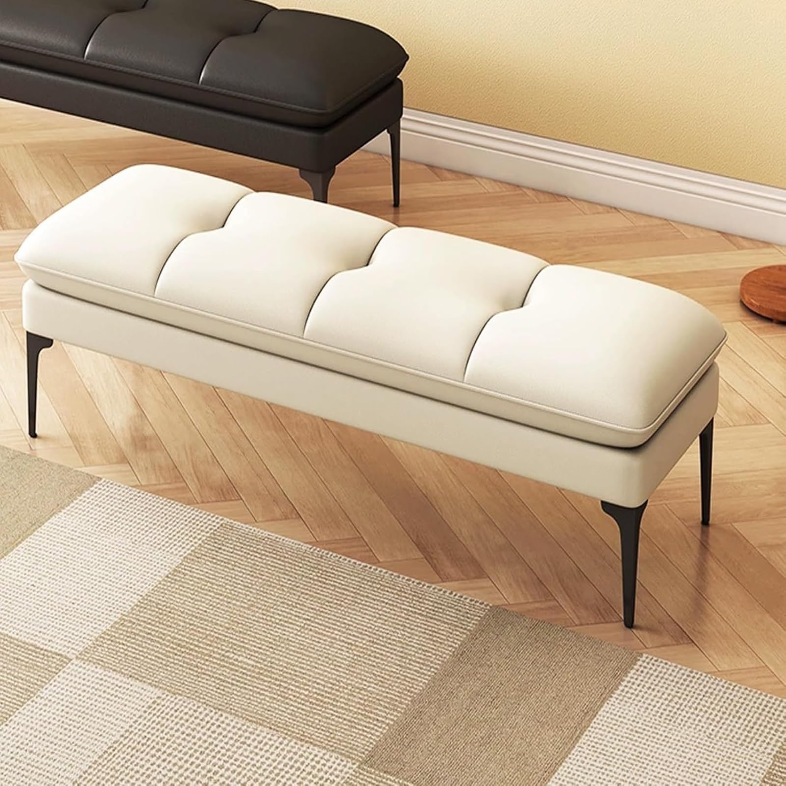 Banc à chaussures rembourré beige 100cm Mingyu grand meuble de rangement d'entrée