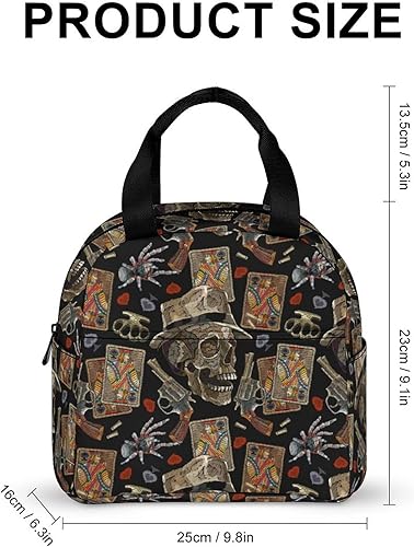 Miniatura 2 de Embroidery Detective Skull Lunch Bag Box Insulated Large for Adults Men Women,cards Romantic Gothic Lunch Tote Bags Reusable Leak Proof Thermal