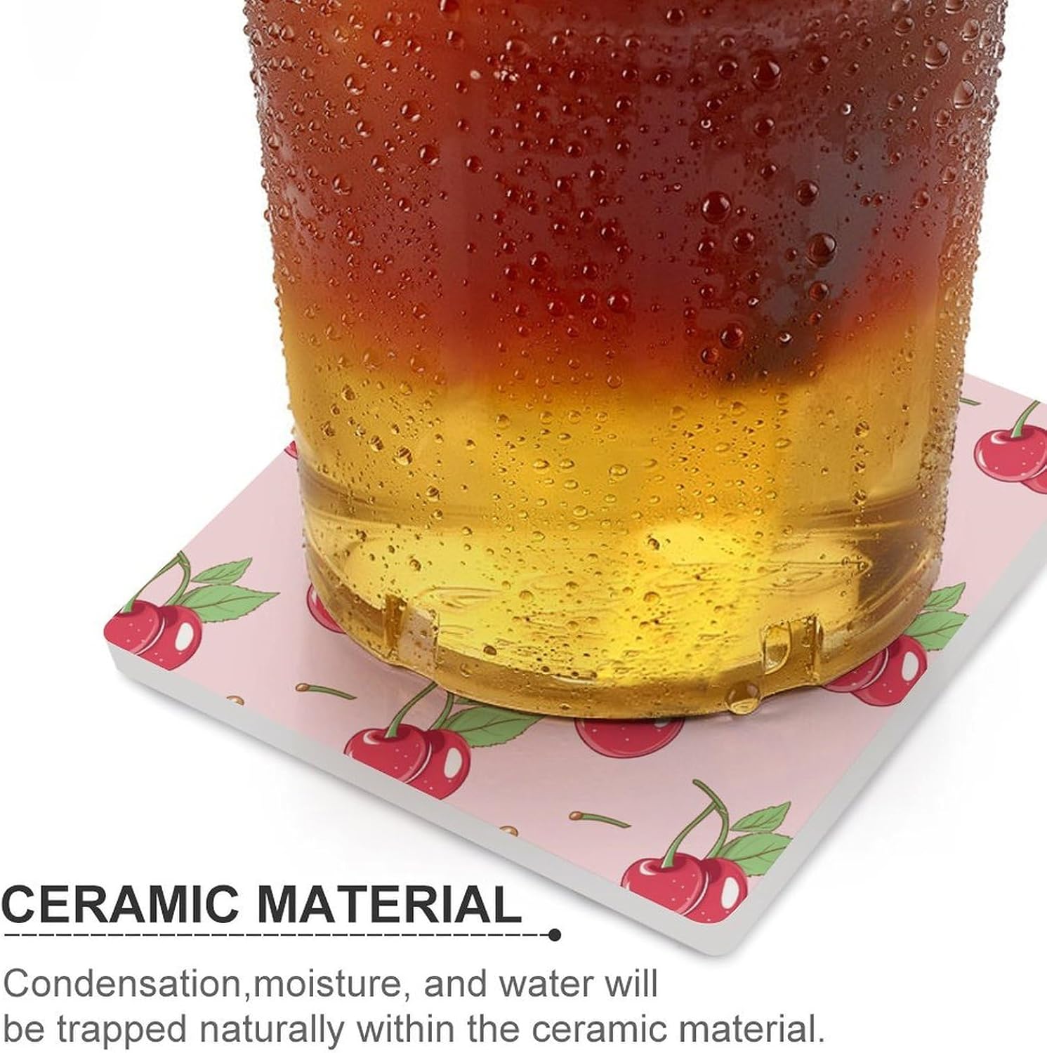 Cherryfruit Ceramic Coasters Set Square Drink Coasters Table Coaster for Kitchen Desktop Decor