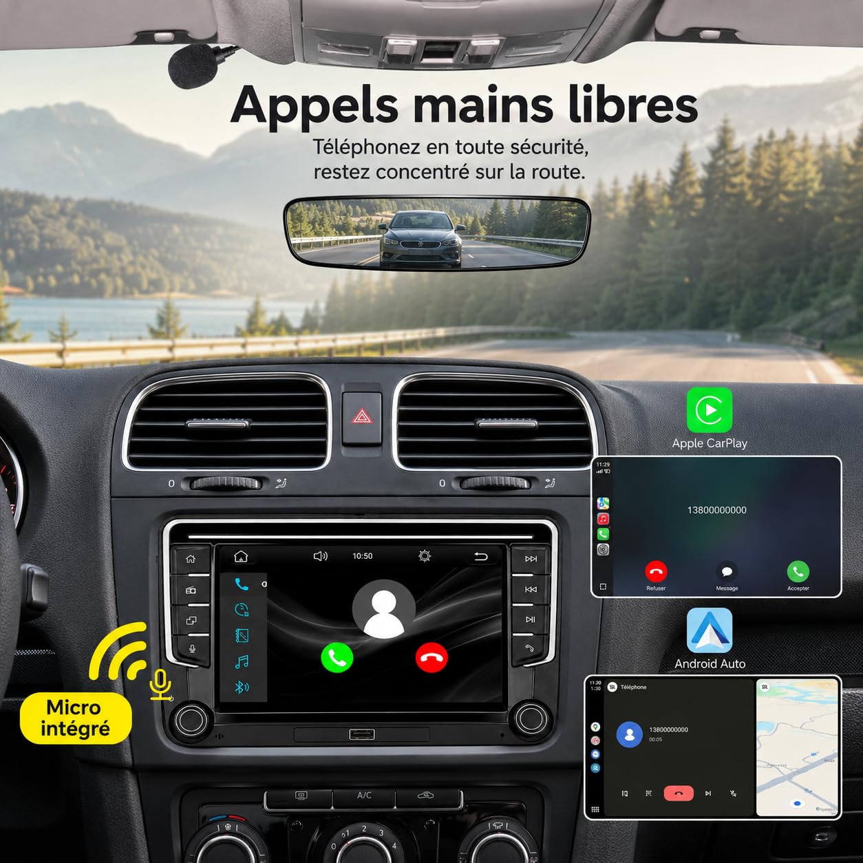 YZKONG Autoradio Linux à connecteur spécial pour VW Golf 5, Golf 6, T5, Polo 6R, Passat | CarPlay/Android Auto sans Fil/Bluetooth/FM/AM/RDS/USB HiFi 100W
