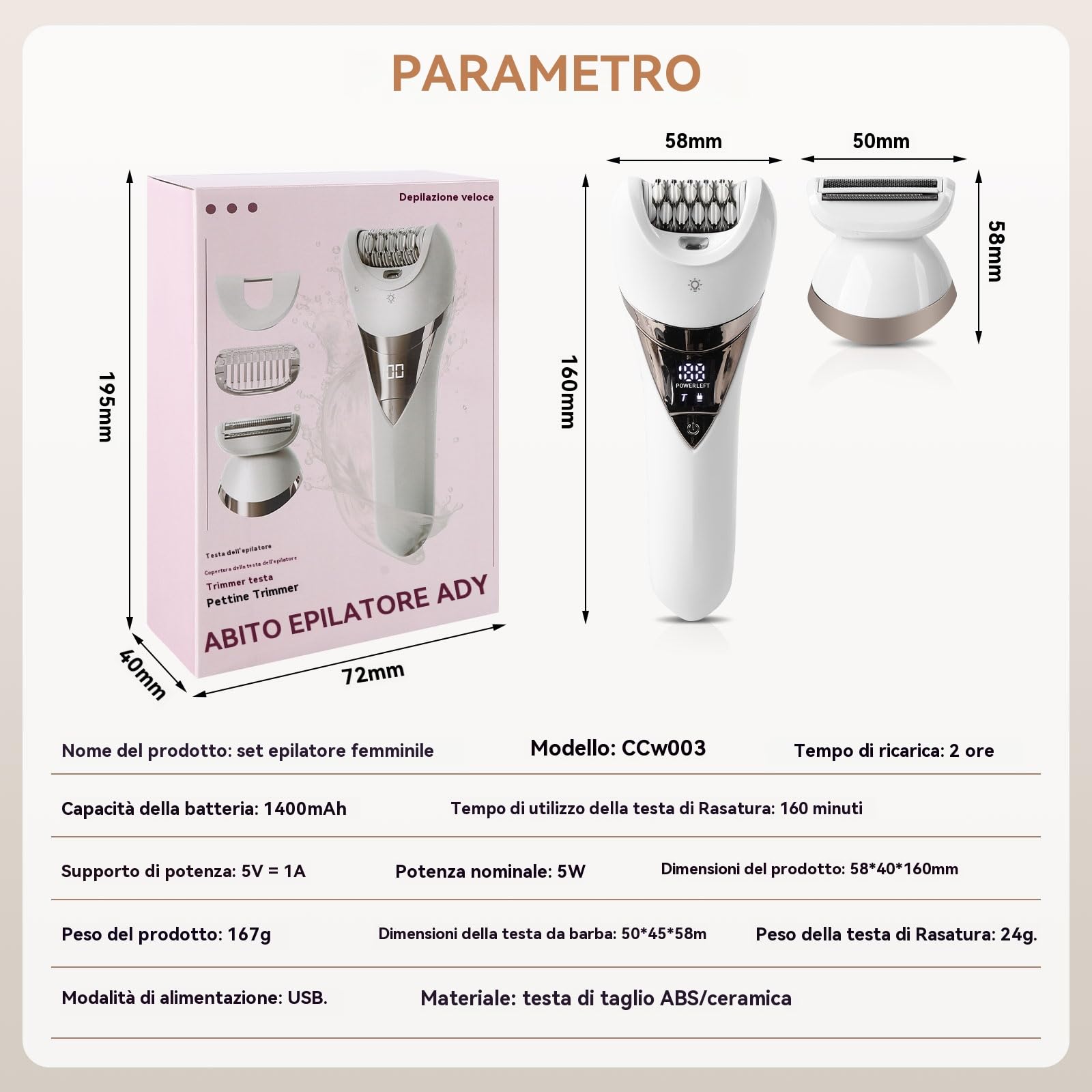 Epilatore elettrico da donna, 2 in 1, per viso, mento, braccia, gambe, ascelle, bikini, rasatura ed epilazione, testa larga per un'epilazione rapida, rasoio da donna bagnato e asciutto, 2 velocità