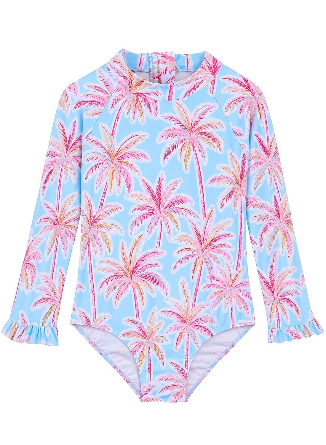 Alakuoti Long Sleeve One Piece Ruffle Swimsuit for Toddler Girls Baby Girl Rashguard Shirt with UPF 50+ Sun Protection