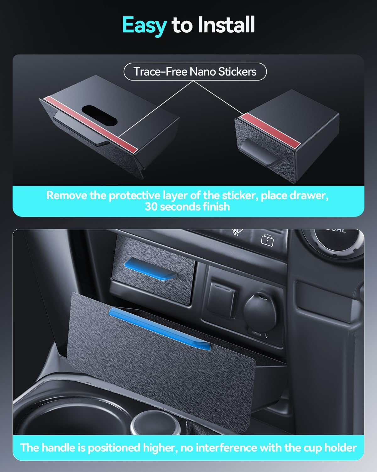BIXUAN for Toyota 4Runner 2014-2024 Console Drawer Storage Magnetic Design Slides Smoothly - [Thickened ABS Material][Easy to Install& 100% Stable] - Cubby Storage Box with Silent Flocking Felt