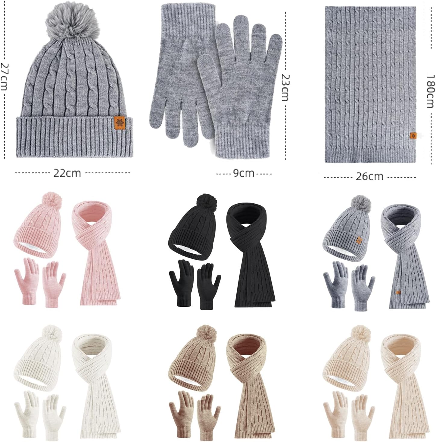 Women's Beanie Hat Scarf Gloves Set Winter Knit Warm Hat, Long Soft Scarf & Touchscreen Gloves for Cold Weather for Outdoor - Image 4