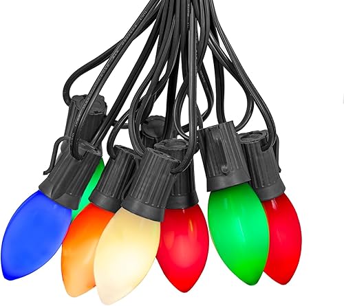 Miniatura 13 de Novelty Lights Luces de Cadena Navideñas LED Vintage C9 de 25 Pies Blanco Cálido Transparente – 25 Bombillas de Plástico Inastillables, Espaciado de