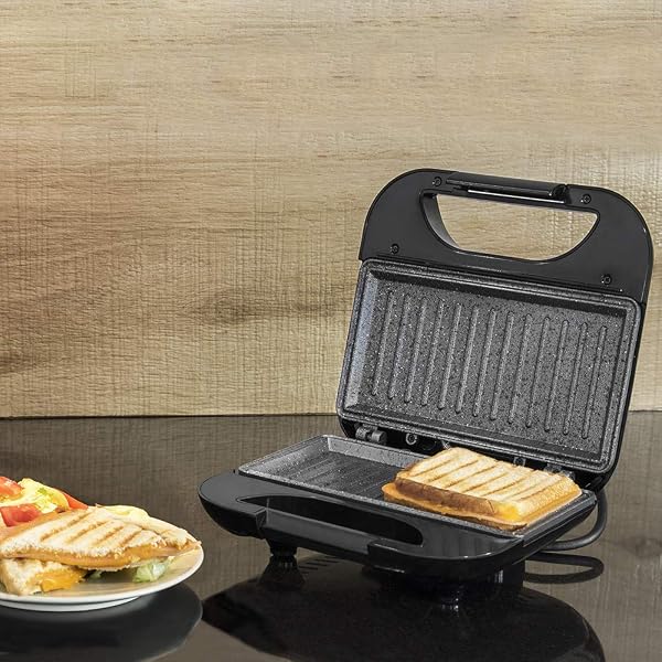 Cecotec Sandwich Maker with Non-Stick Coating Rock'nToast Square. 750 W, Stone Coating, Capacity for 2 Sandwiches and Grill Surface, Cold Touch Handle, Cable Catcher - 4