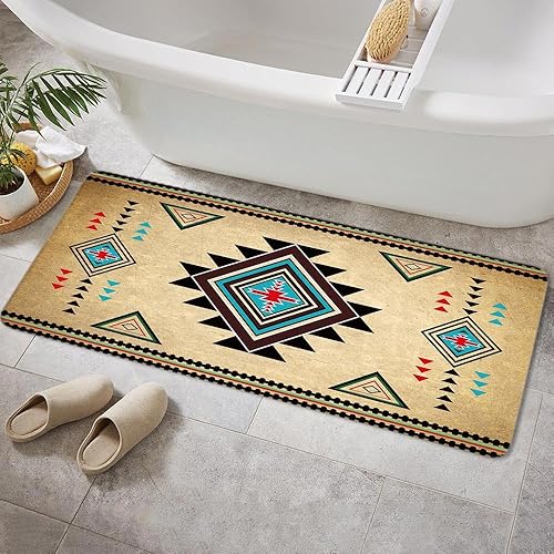 Miniatura 4 de JAWO Southwestern - Alfombra de baño antideslizante con diseño del suroeste nativo americano, retro, tribal, navajo, azteca, patrón étnico,