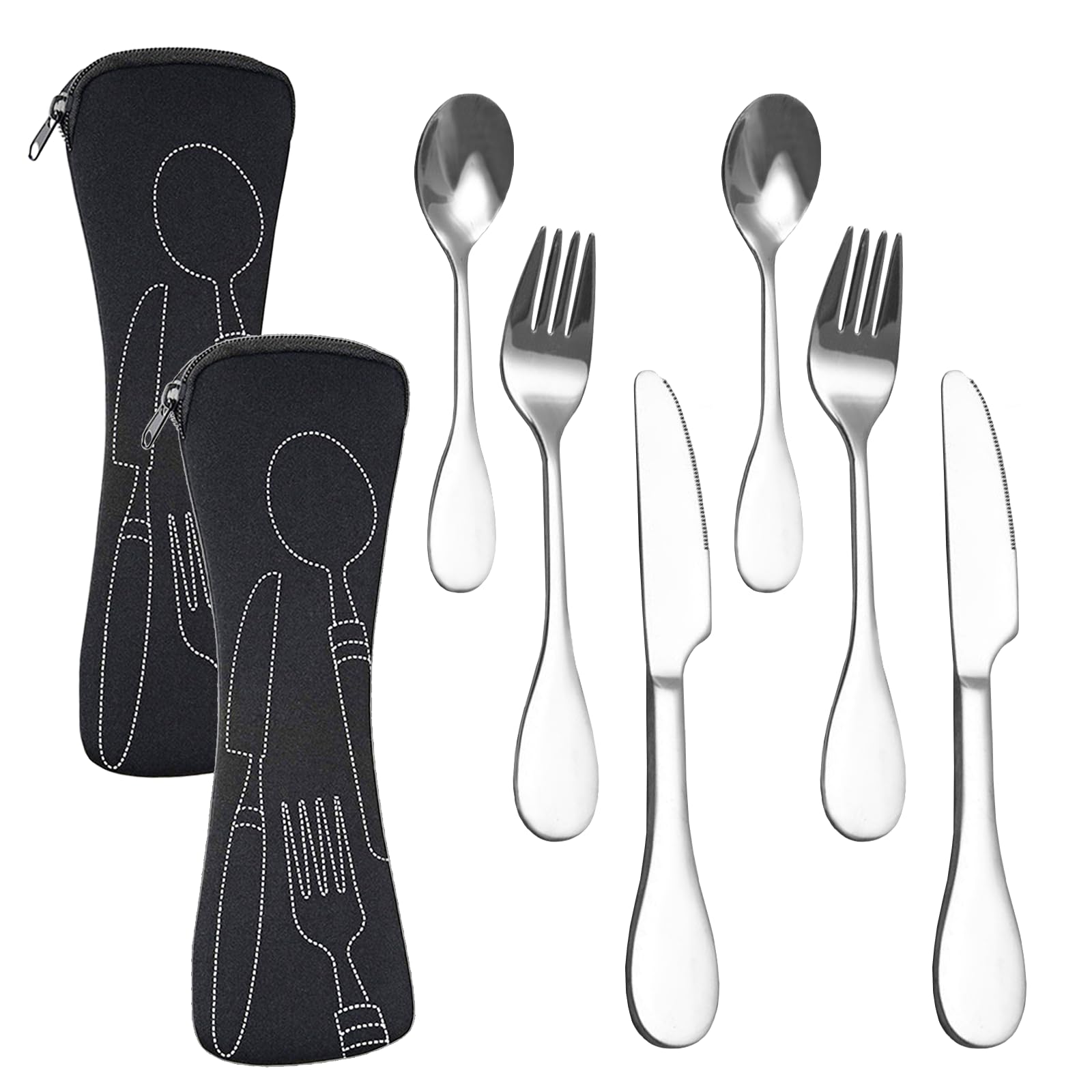 8 PCS Bariatric Plates for Portion Control Eating Portion Management Control Flatware Weight Loss Silverware Serving Spoons Forks Knives with Fabric Storage Bags