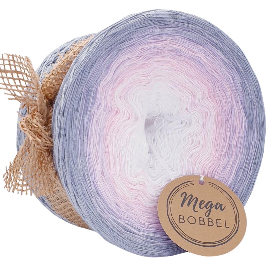 MegaBobbel*Zartes Glück*A98* (Außenfarbe: Stahl) Farbverlaufsgarn - Lace Garn Bobbel Wolle zum Häkeln & Stricken - 50% Baumwolle/50% Polyacryl (4 fädig, 3750m)
