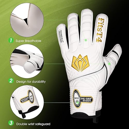 Miniatura 3 de FitsT4 Sports Guantes de fútbol de portero para adultos jóvenes 3.5+0.118 in agarre látex dedo soporte guante nivel 3.5 prevenir lesiones