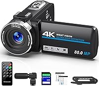 Peryoua 4K 80MP Camcorder: 30FPS Vlogging Video Camera with IR Night Vision, 18X Zoom, Stabilizer, Mic, 32GB SD & 2 Batteries