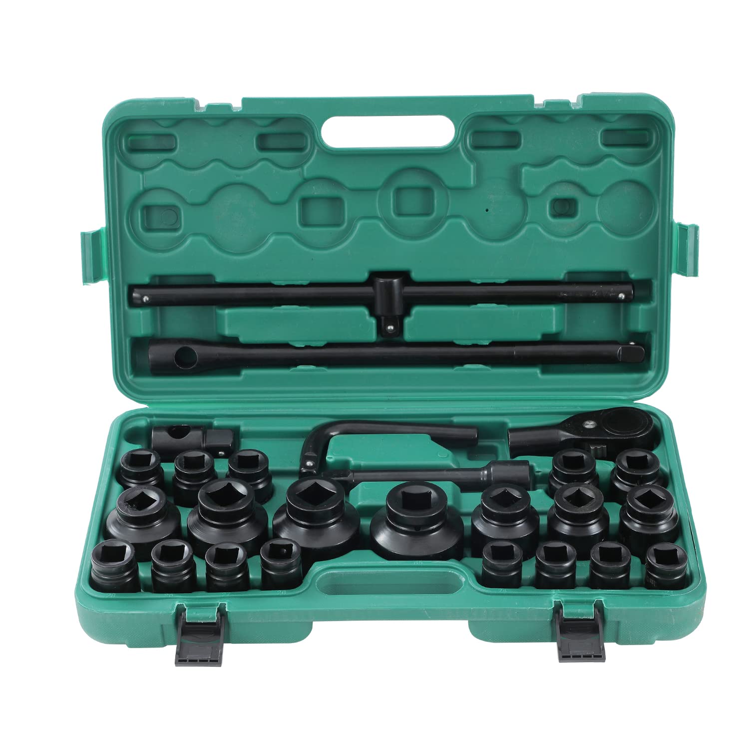 KATSU 3/4" Set di Chiavi a Bussola Profonda Impact 26 Pezzi, 21-65mm Metrico con Chiave a Cricchetto a 24 Denti, Automotive Camion Trattori Motori Riparazione Meccanico Strumento (Budget)