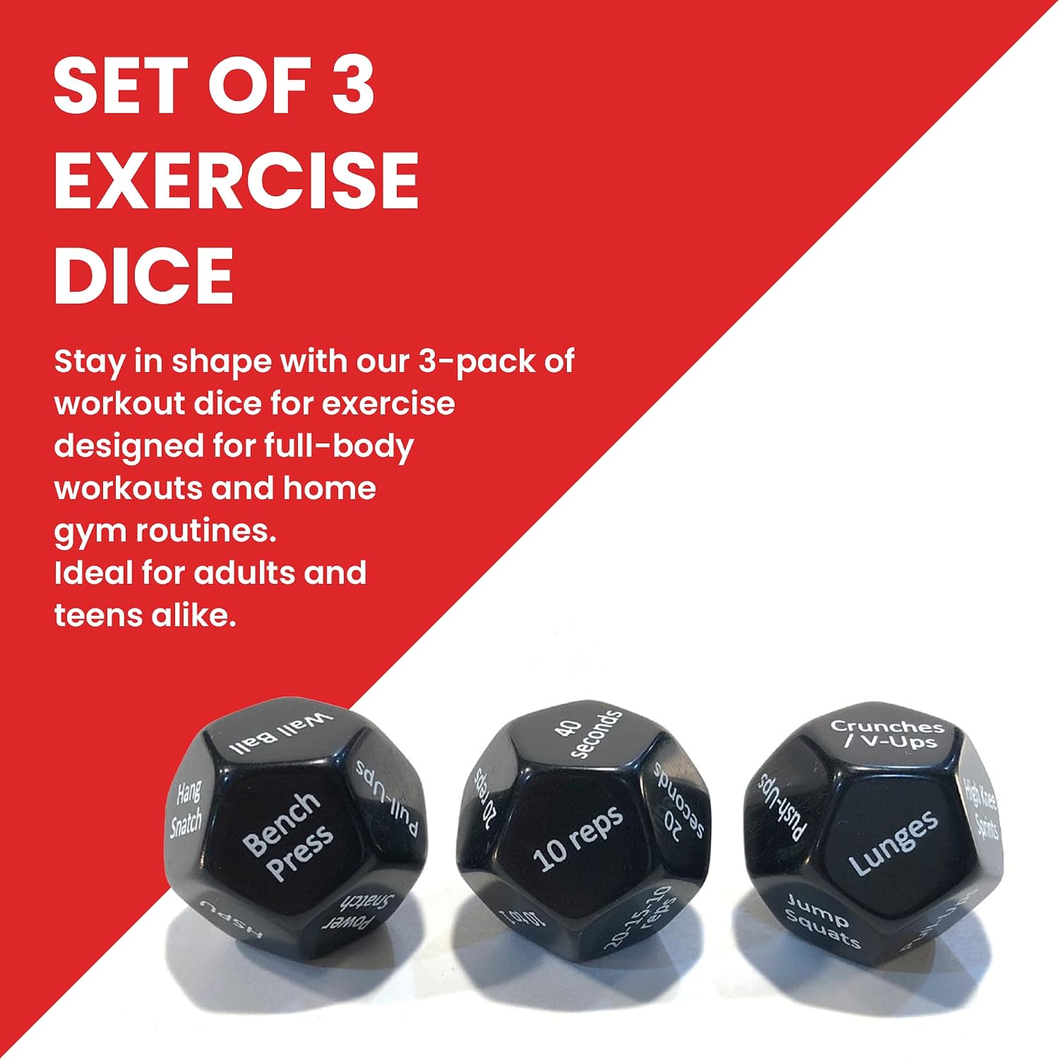 Fitness Dice for Exercise & Workouts | Three Engaging 12-Sided Full Body Workout Dice | Ideal for Crossfit, Home Workouts, and Gyms | Fun Workout Equipment
