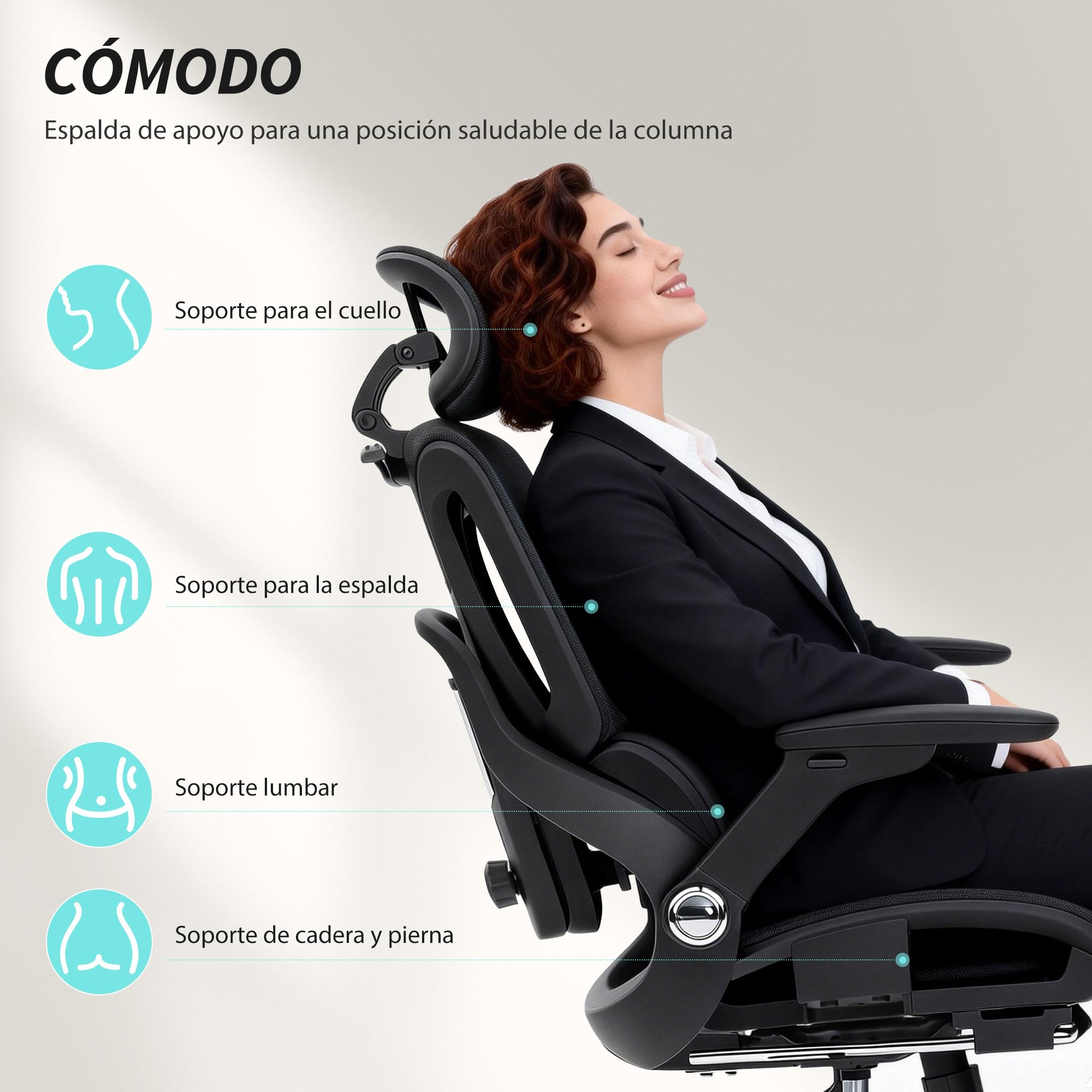 HOMCOM Silla de Escritorio Ergonómica con Reposapiés, Malla Transpirable | Silla de Oficina Giratoria, Respaldo Reclinable y Alto, Soporte Lumbar, Reposacabezas Ajustable, Reposabrazos 4D, Ruedas