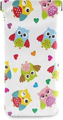 Squeeze Top Sunglasses Pouch Eyeglass Cases PU Leather Soft Anti-Scratch Eyeglass Holder (Cute Owl With Hearts)