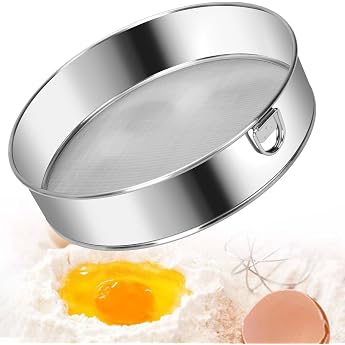 Stainless Steel Flour Sieve Powdered Sugar Sieve Fine Mesh Fine Kitchen Sieve Sieve for Baking Flour Sieve Stainless Steel Sieve Fine Mesh Sieve Round Baking Sieve Silver 8 Inches