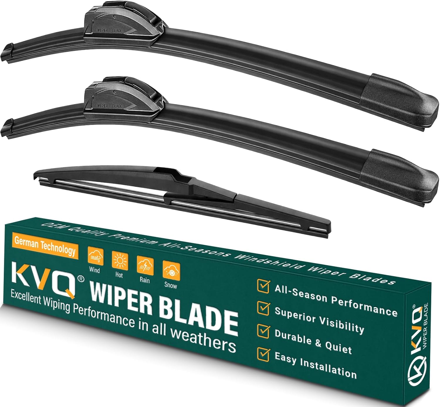 Windshield Wiper Blades Replacement for Kia Sorento 2011-2015,Soul 2010-2019,Soul EV 2018-2019, Original Equipment Replacement Front Rear Wiper Blade Set - 24" 20" 11" (Set of 3)