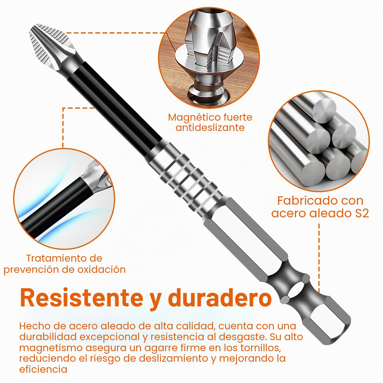 6 piezas de juego de brocas de destornillador antideslizante de alta magnetización con magnetizador, puntas de precisión resistentes a golpes para taladros eléctricos y atornilladores de batería
