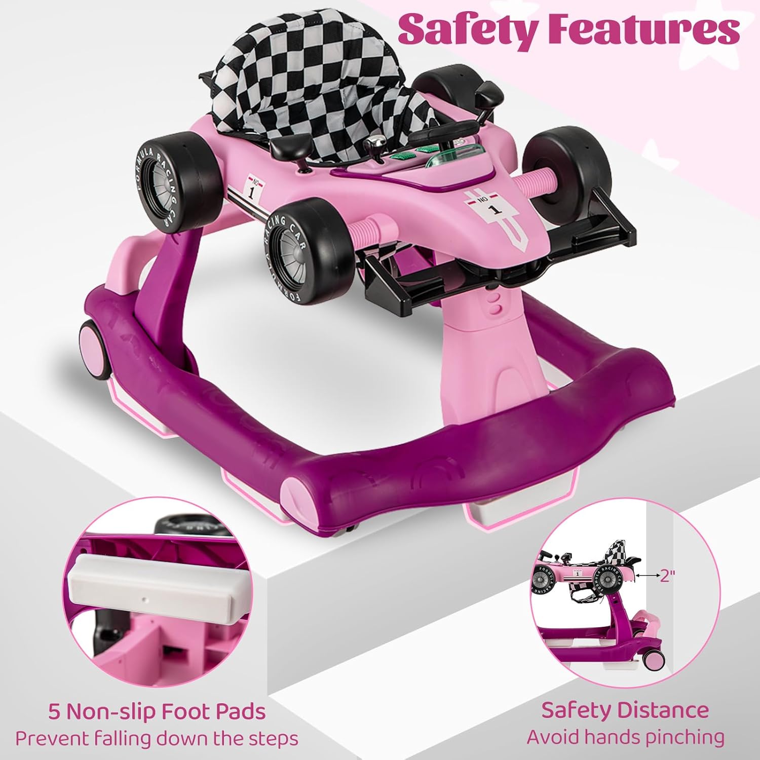 GLACER Foldable Baby Walker, 4-in-1 Infant Walker with Adjustable Height & Speed, Music, Light, Steering Wheel & Washable Cushion, Baby Walker Activity Center for Boys Girls 6 –18 Months (Purple)