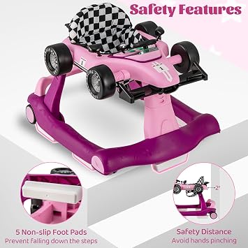 GLACER Foldable Baby Walker, 4-in-1 Infant Walker with Adjustable Height & Speed, Music, Light, Steering Wheel & Washable Cushion, Baby Walker Activity Center for Boys Girls 6 18 Months (Purple)