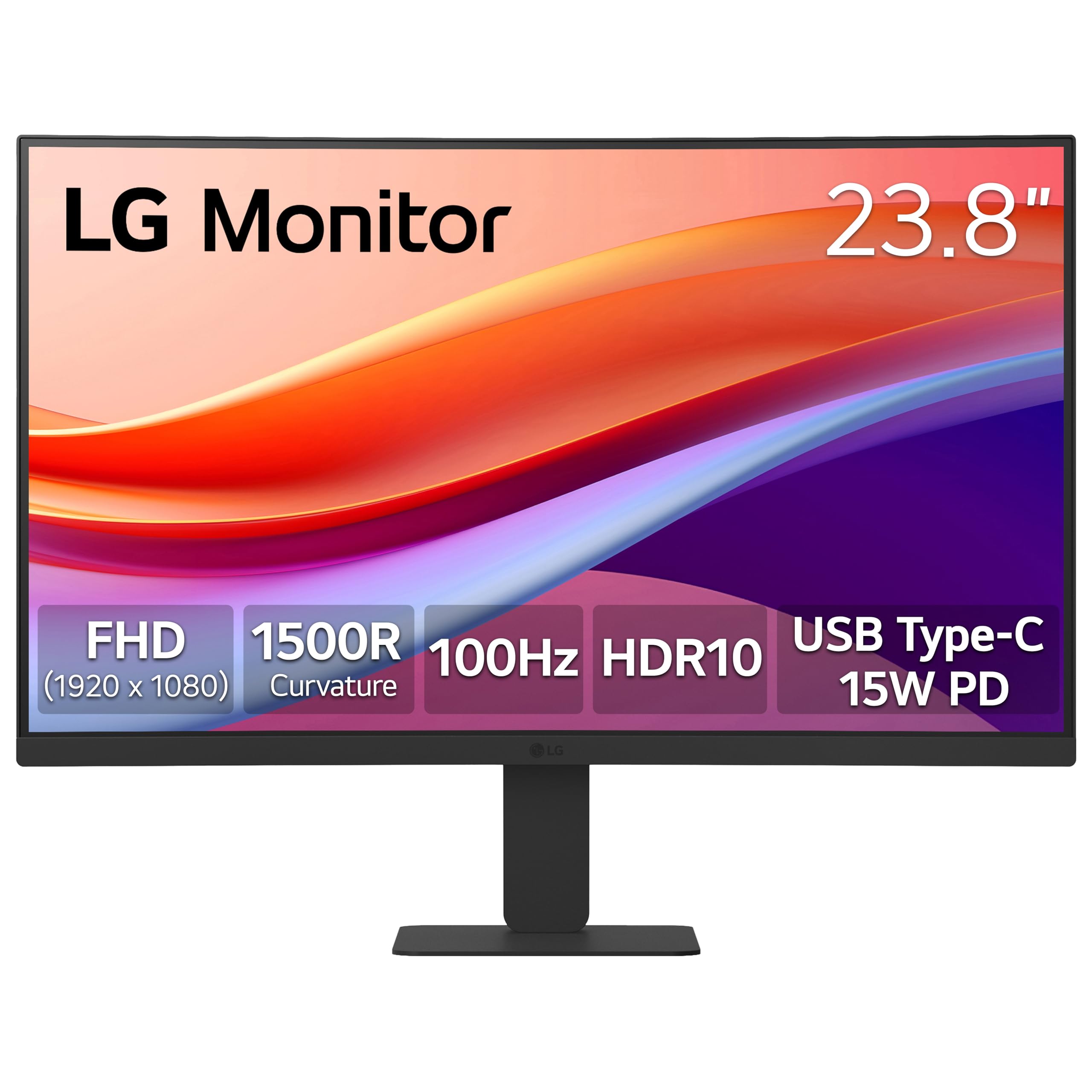 LG24U421A-B 24-inch Full HD (1920 x 1080) Curved Computer Monitor, 100Hz, 5ms, HDR10, 3-Side Borderless, Switch, HDMI, USB Type-C 15W PD, Tilt Slim Stand, Black