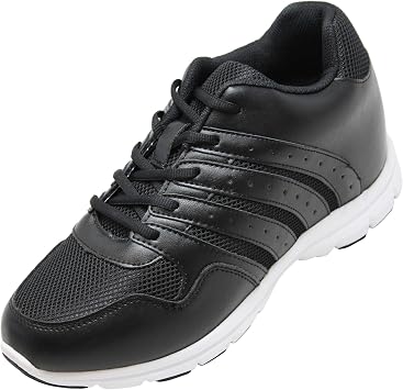CALTO Mens Invisible Height Increasing Elevator Shoes - Black Leather/Mesh Lace-up Lightweight Sporty Trainer Sneakers - 3.2 Inches Taller - G8817 - Size 6 DM US