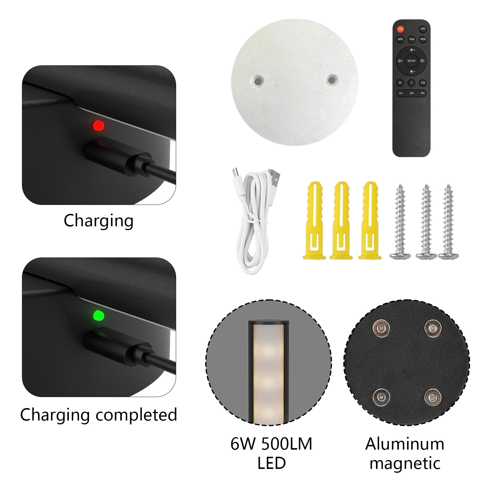 Aipsun 2 Stück Akku Wandleuchte mit Fernbedienung innen, 10000mAh, 6W,80CM, mit Dimm- und Timing-Funktionen, Wandleuchte ohne Stromanschluss, geeignet für Schlafzimmer, Esszimmer (schwarz)